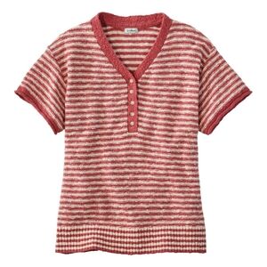 L.L. Bean V-Neck Sweater in Red and Cream Stripes